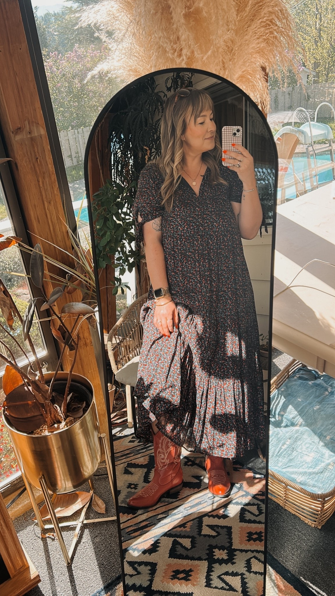 Sunny Saturday! Got these boots in bend on a girls trip last weekend and obvi had to get matching ones for keni girl. Found them on Amazon for cheap! Dress is old madewell but linked similar 
Also been wearing these sunglasses constantly. Surprisingly cheap from anthro and so lightweight and comfy! 

#LTKMidsize #LTKootd #LTKmomlife