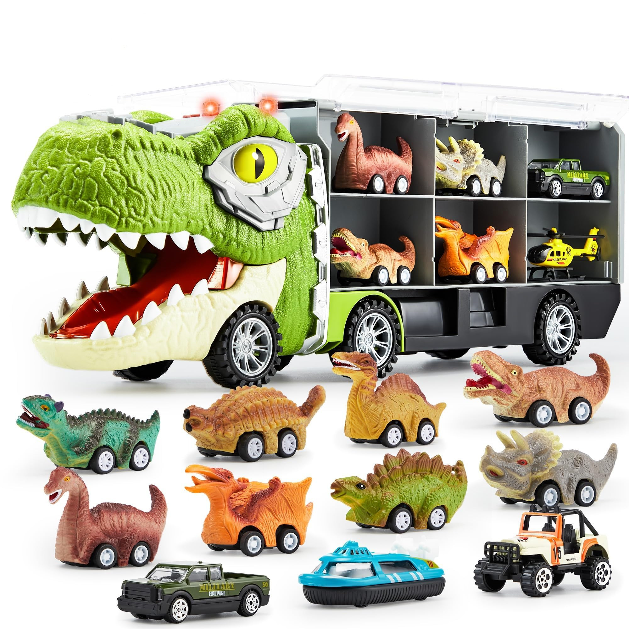 JOYIN 13 in 1 Dinosaur Toys for Kids 3-5, Dinosaur Truck with 12 Pull Back Cars, Birthday Gifts T... | Amazon (US)