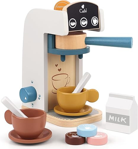 PairPear Wooden “Drop-Pod” Coffee Maker Toy， 13 Pieces Espresso Machine Playset, Barista & ... | Amazon (US)
