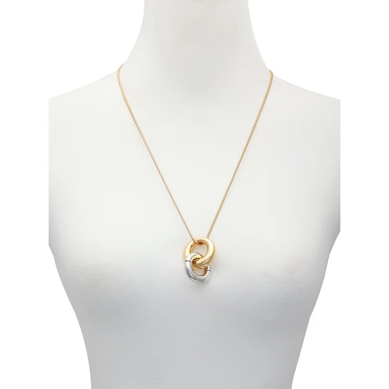 Time and Tru Women's 30" Gold Tone Chain Necklace with Two Tone Double Circle Pendant Drop | Walmart (US)
