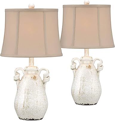 Sofia Cottage Table Lamps Set of 2 Ceramic Crackled Farmhouse Ivory Jar Beige Bell Shade for Livi... | Amazon (US)