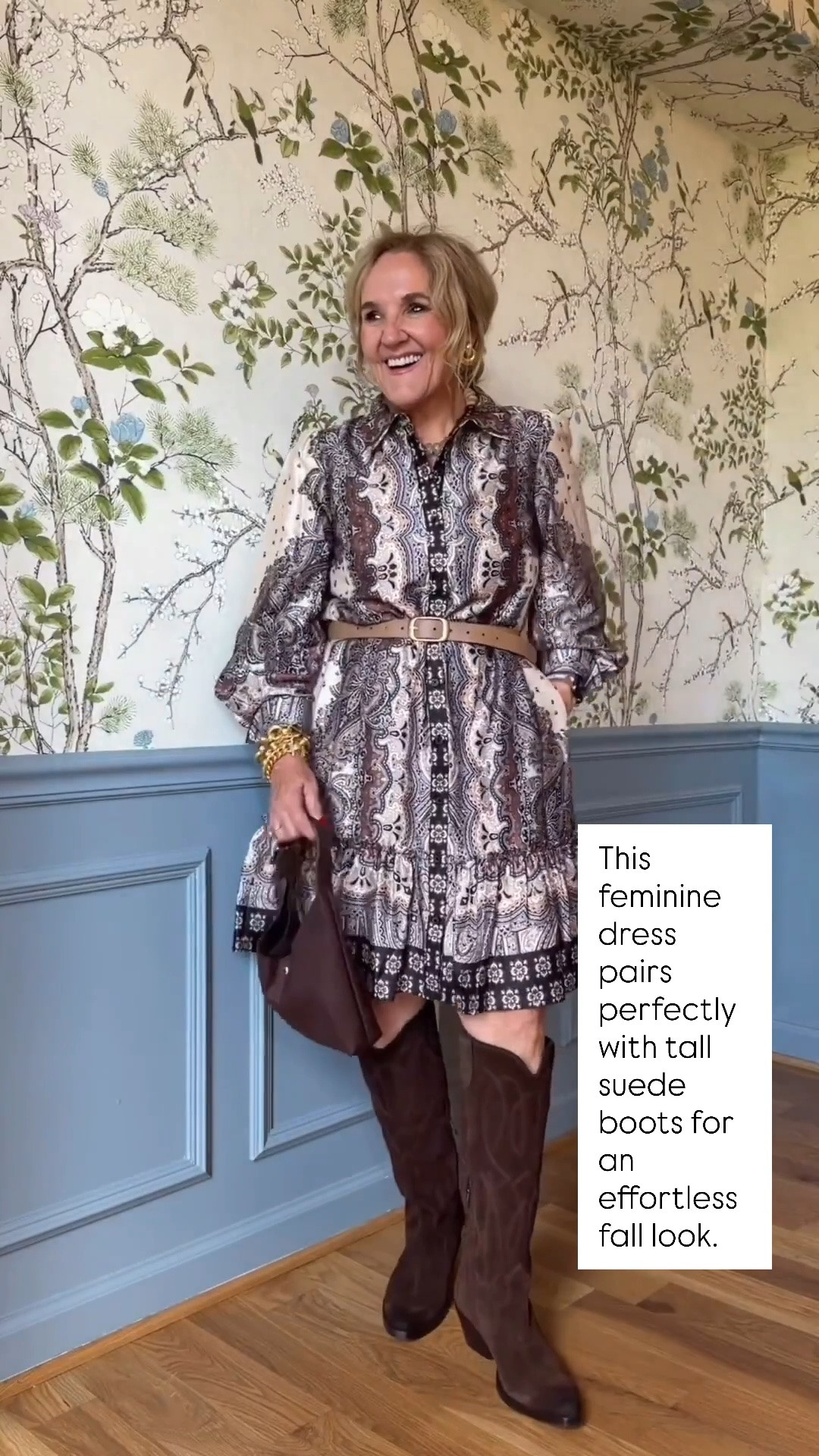 This printed dress is such a beautiful transition piece for fall! 

Pair it with tall suede boots for a polished look now, then add a blazer when the temperatures cool down. The boots do need a little breaking in, but after a few hours they become incredibly comfortable, and this is the best price you’ll see on them all season.

💡 LTK MADE EASY
❤️ Heart = Support my posts!
🔖 Save = Get sale & restock alerts
📋 Lists = Keep favorites organized
📲 Share = Send lists and products to a friend. Hello, Christmas List!
💬 Comment = Ask me anything about sizing or styling. :-)

#LTKootd #LTKOver40 #LTKSaleAlert