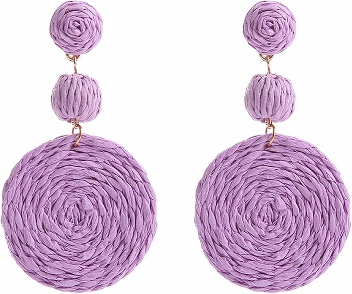 Boho Raffia Ball Earrings for Women, Handmade Statement Drop Earrings Straw Dangle Earrings Beach... | Amazon (US)