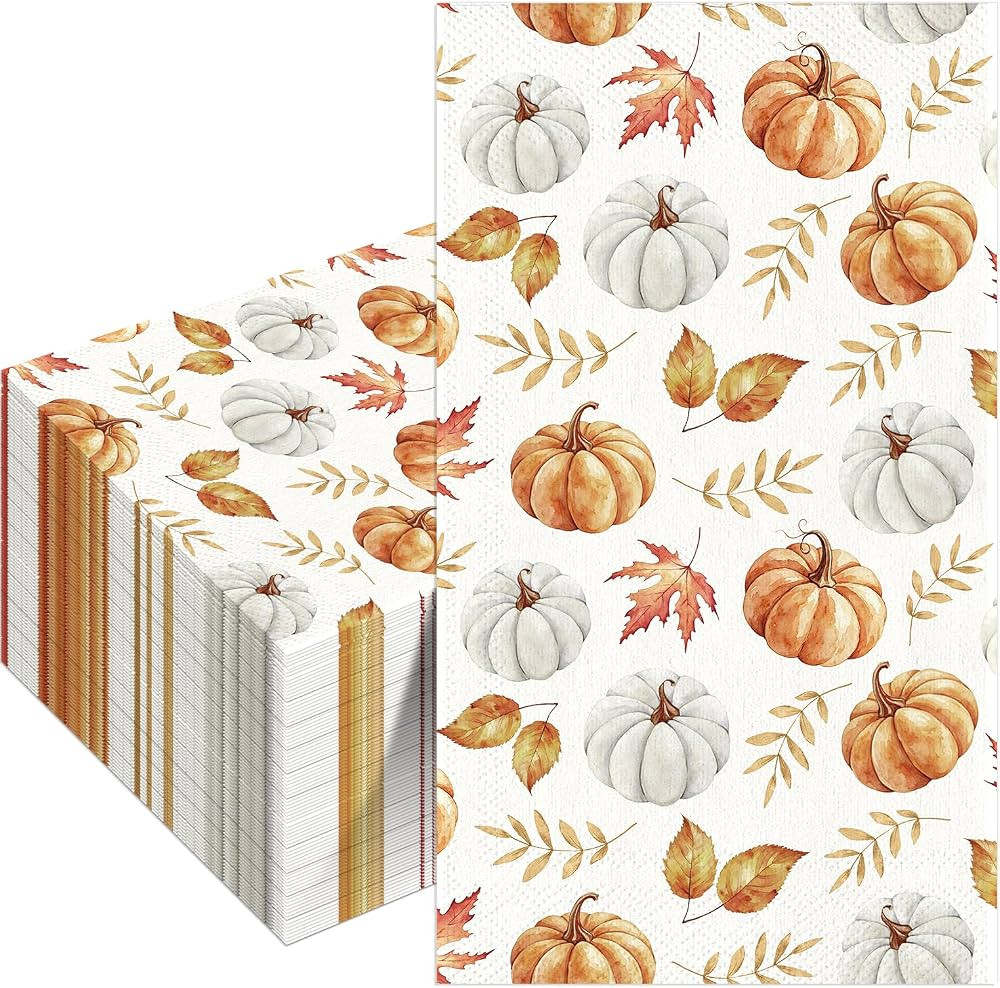 Fall Paper Napkins, Autumn Pumpkin Leaf Thanksgiving Bathroom Hand Towels | Amazon (US)