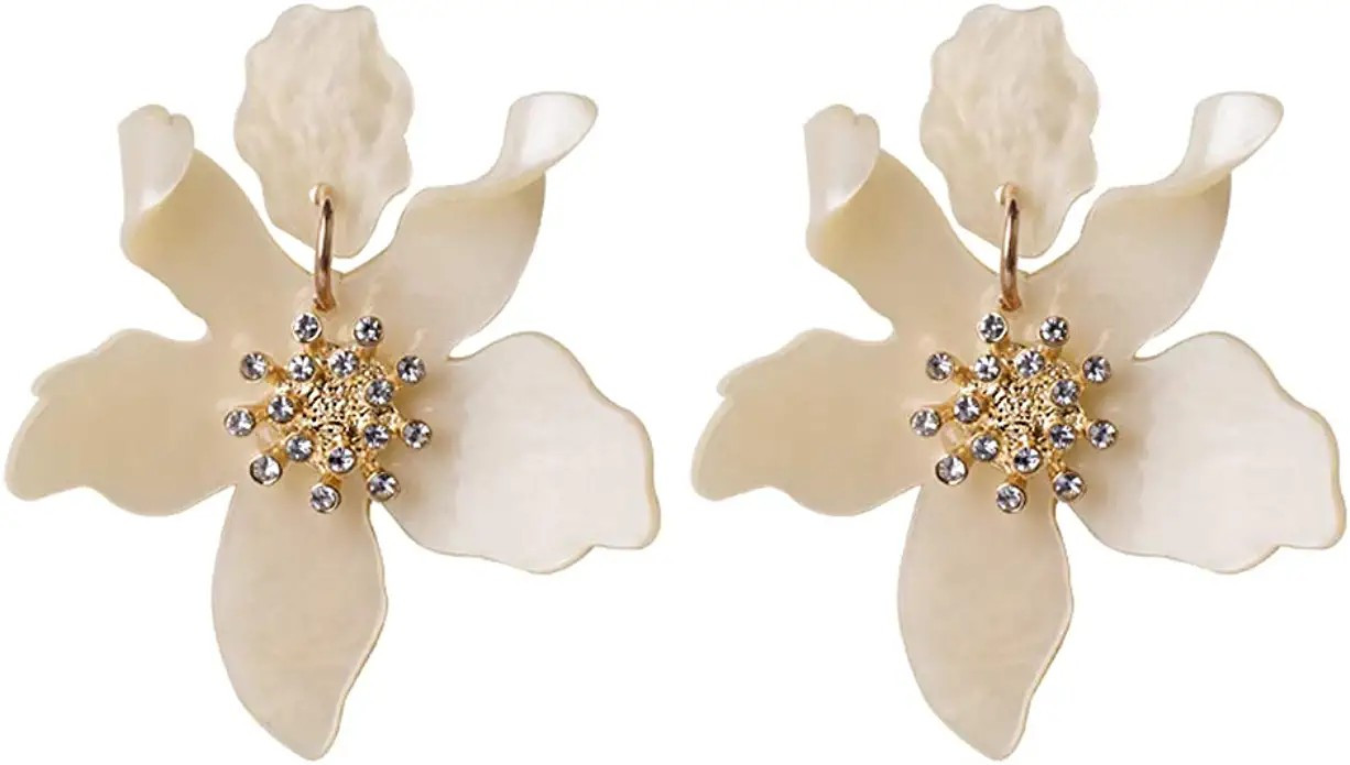 Amazon.com: Miweel Bohemian Luxury Oversize Resin Big Flower Earrings For Women Stainless Steel C... | Amazon (US)