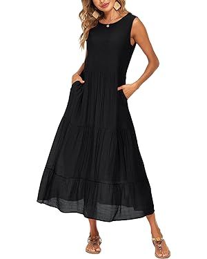 Halife Women's Summer Casual Maxi Dresses Flowy Ruffle Boho Long Dresses with Pockets | Amazon (US)