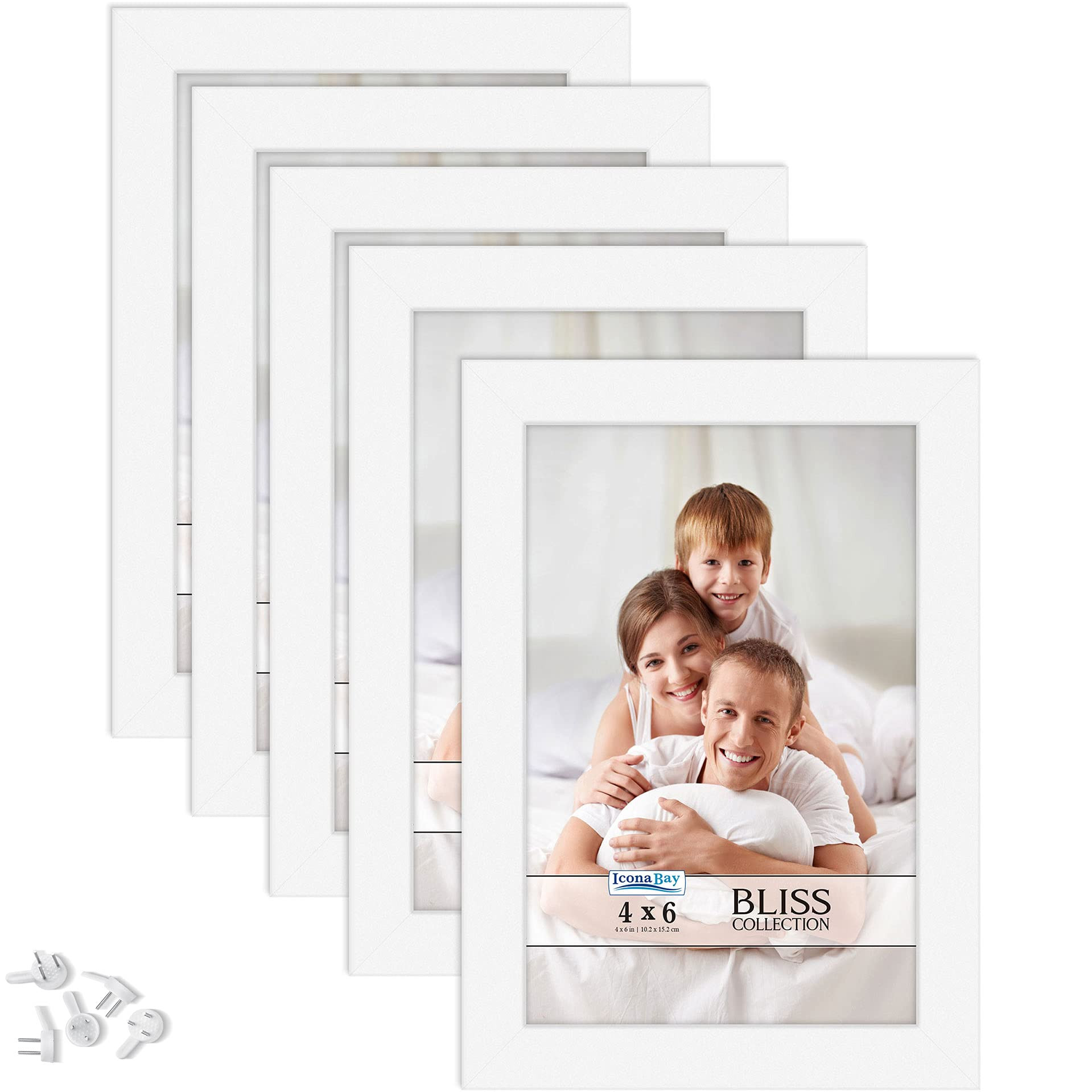 Icona Bay 4x6 Picture Frames (White, 5 Pack), Modern Style Wood Composite Frames Table Top or Wall Mount, Bliss Collection | Amazon (US)