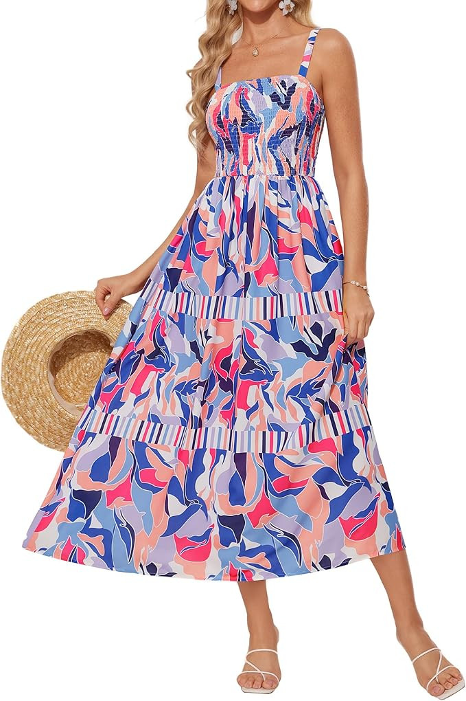 GRACE KARIN Women's Floral Maxi Dress 2025 Summer Spaghetti Strap Sleeveless Ruffle Hem Flowy Boh... | Amazon (US)