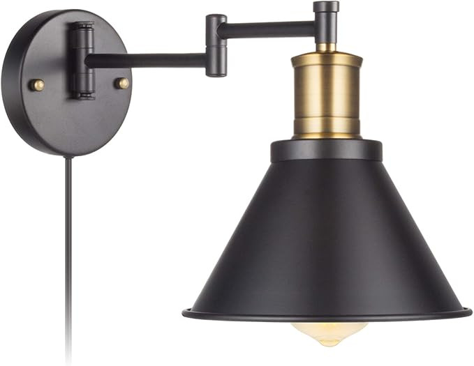 ArcoMead Swing Arm Wall Lamp Plug-in Cord Industrial Wall Sconce, Bronze and Black Finish,with On... | Amazon (US)