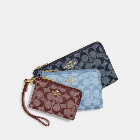 Corner Zip Trio In Signature Chambray | Coach Outlet