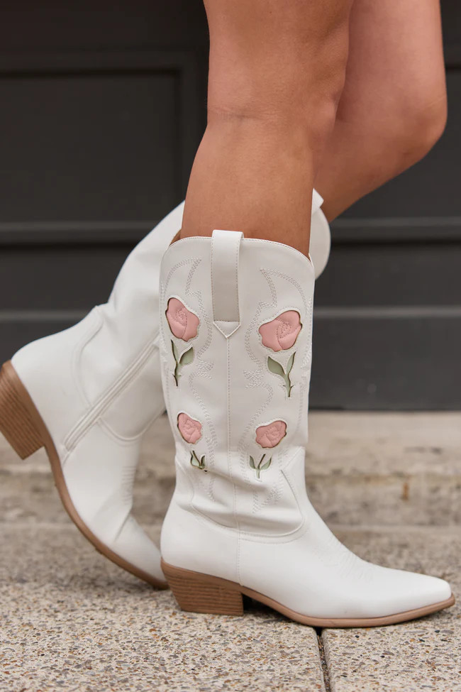 Willa Rose White Cowboy Boots | Pink Lily