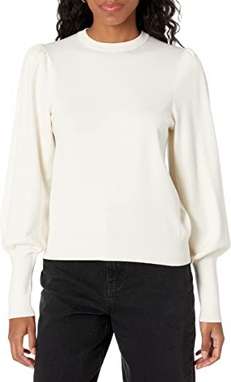 The Drop Women's Vivienne Padded-Shoulder Balloon-Sleeve Crew-Neck Sweater | Amazon (US)