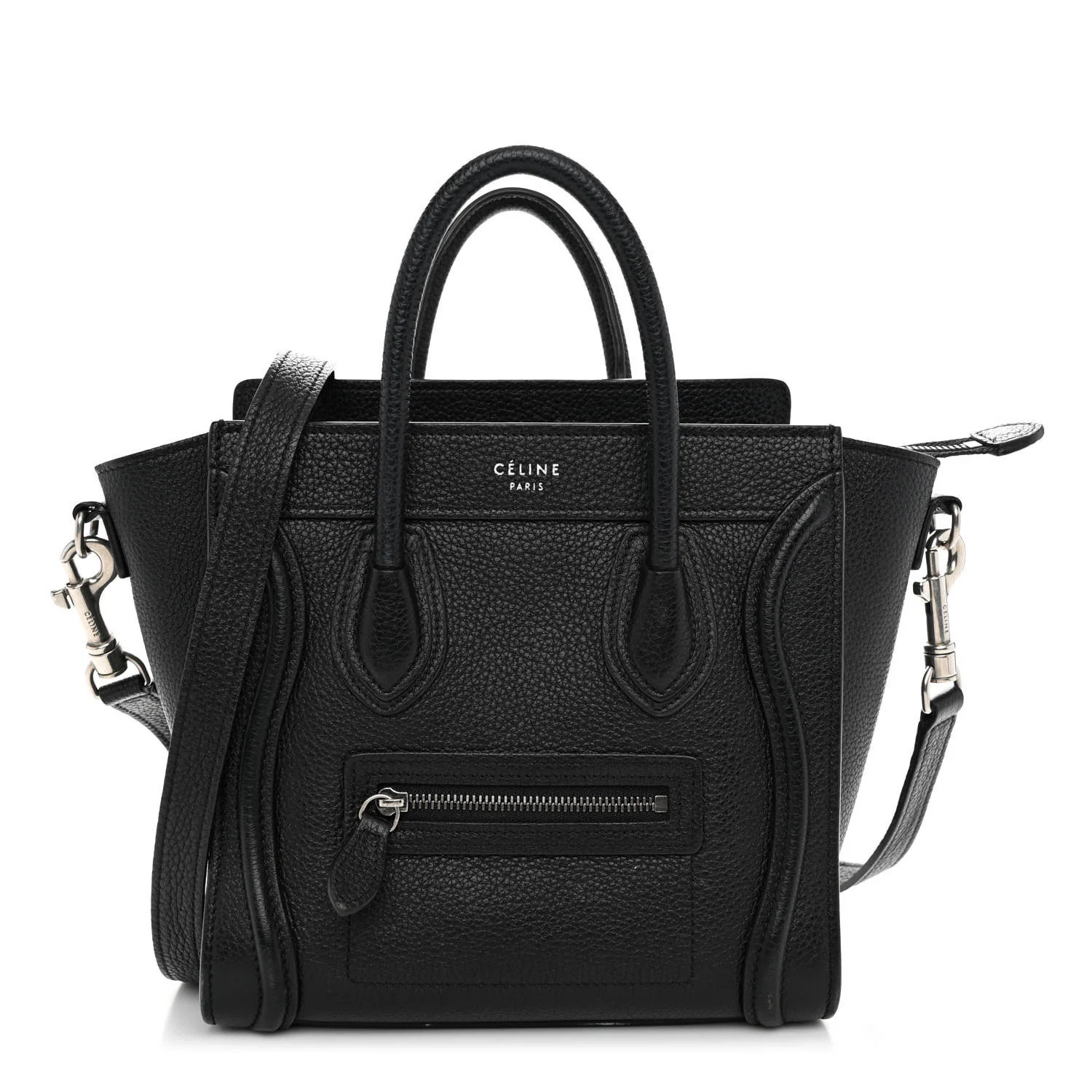 Celine: All/Bags/Shoulder Bags/CELINE Drummed Calfskin Nano Luggage Black | FASHIONPHILE (US)