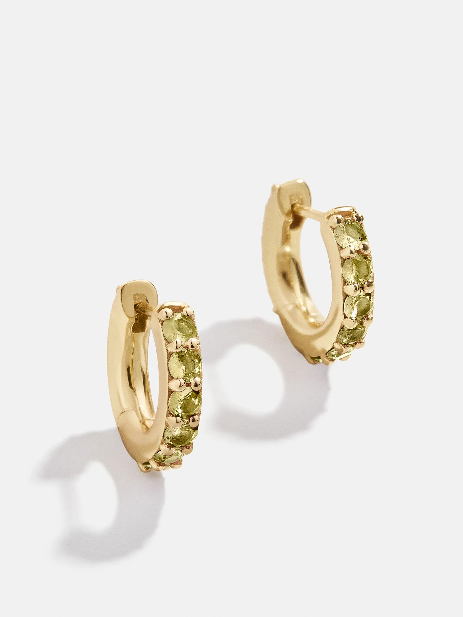 18K Gold Birthstone Huggie Earrings - Peridot | BaubleBar (US)