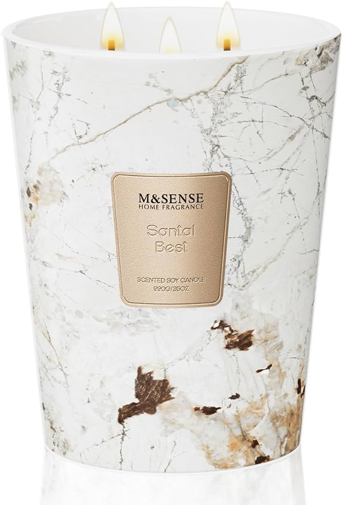 M&SENSE Santal Scented Candles for Home, 3-Wick Highly Scented Jar Candles, Extra Large Candle 35... | Amazon (US)