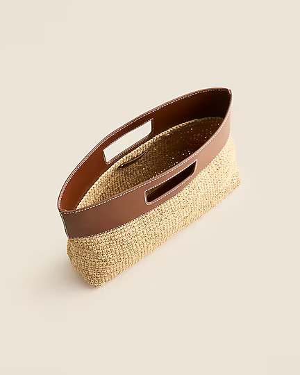 Handknotted raffia rectangular clutch with leather handles | J. Crew US