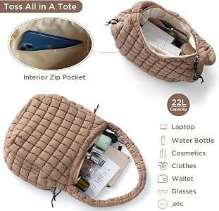 Puffer Tote Bag for Women Large Quilted Tote Bag Quilted Carryall Bag Soft Puffy Crossbody Bag Ho... | Amazon (US)