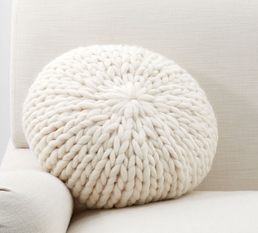 Cozy Handknit Round Pillow, 15&amp;quot;, Ivory | Pottery Barn (US)