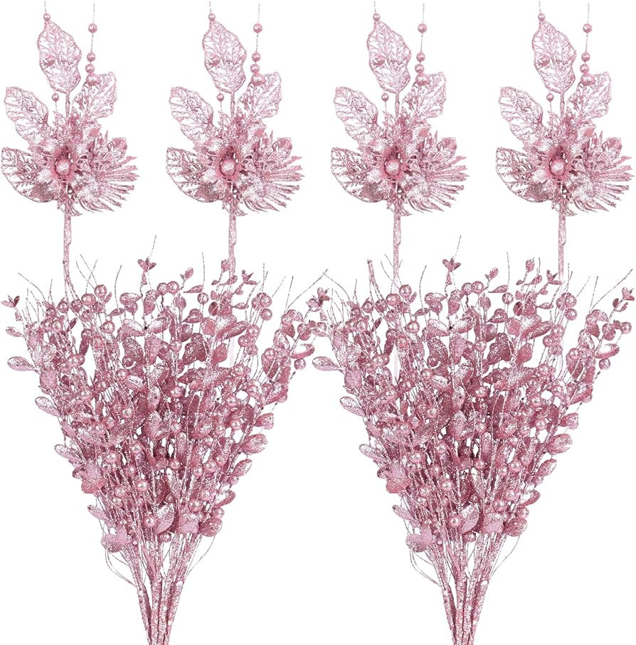 SY Super Bang 20 Pack Christmas Tree Decorations, Pink Christmas Ornaments Artificial Glitter Ber... | Amazon (US)