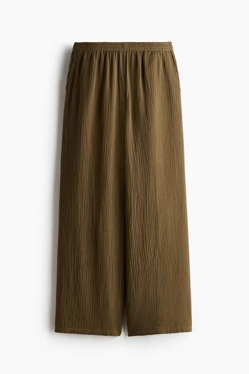 H&M Straight-leg Muslin Pants in Dark Khaki Green at Nordstrom, Size Medium | Nordstrom