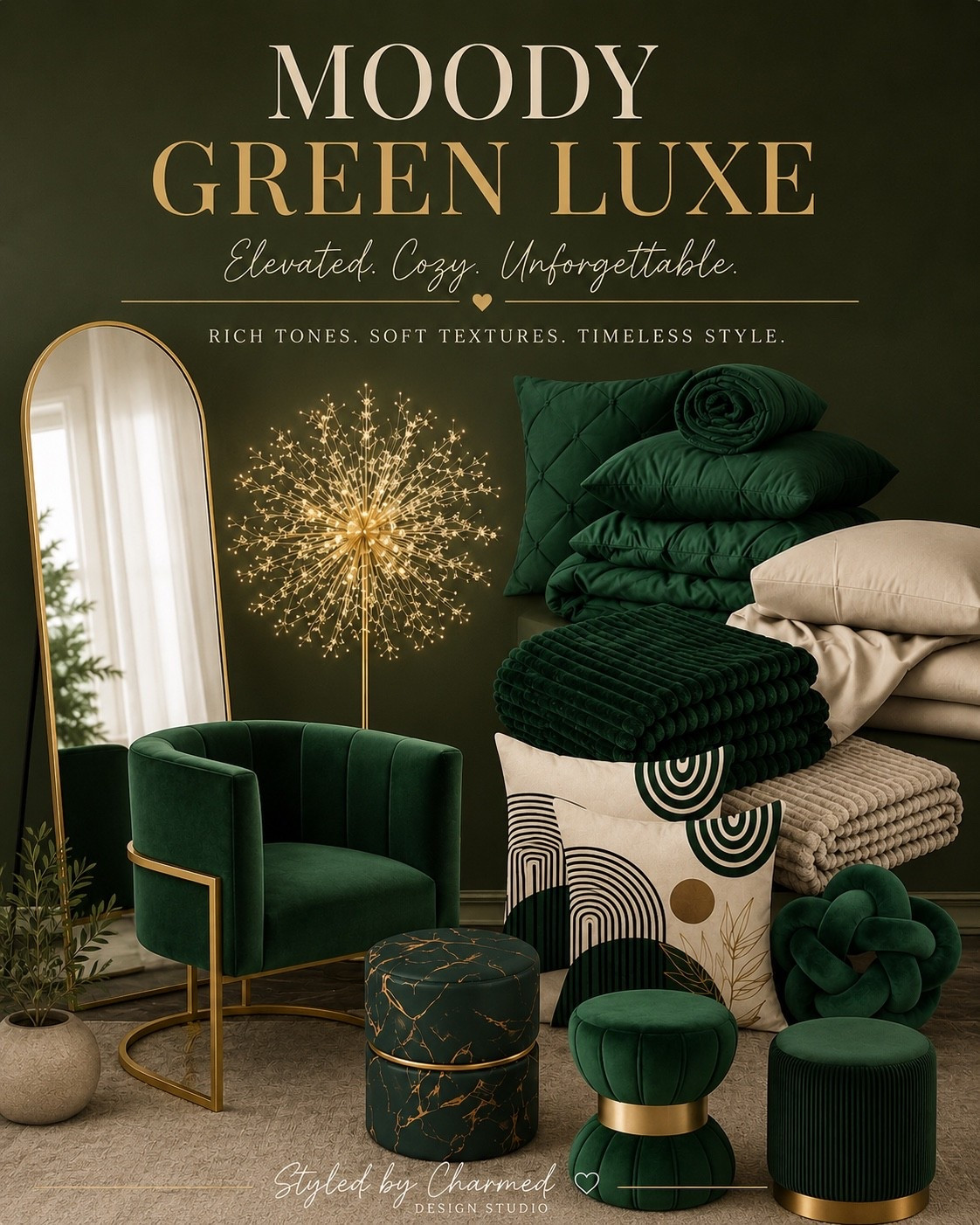 Moody green decor is REALLY having a moment 😭💚

The deep emerald tones, soft textures, warm gold accents, and cozy layered pieces make everything feel rich, calm, and elevated without feeling too flashy. This whole vibe gives luxury boutique hotel energy at home.

Everything linked on my LTK ✨

#MoodyDecor #GreenHomeDecor #LuxuryHomeStyle #StyledByCharmed

#LTKU #LTKHome #LTKSaleAlert