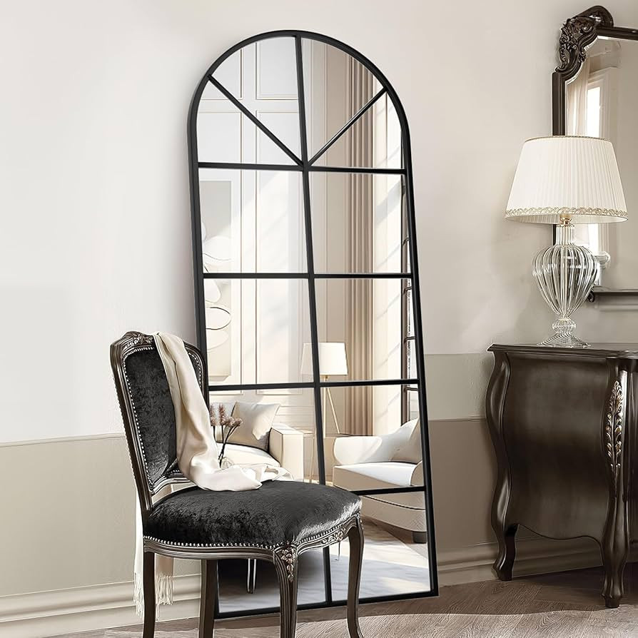 Floor Full Length Mirror, 71"x32" Large Arched Window Pane Mirror, Oversize Wall Full Body Mirror... | Amazon (US)