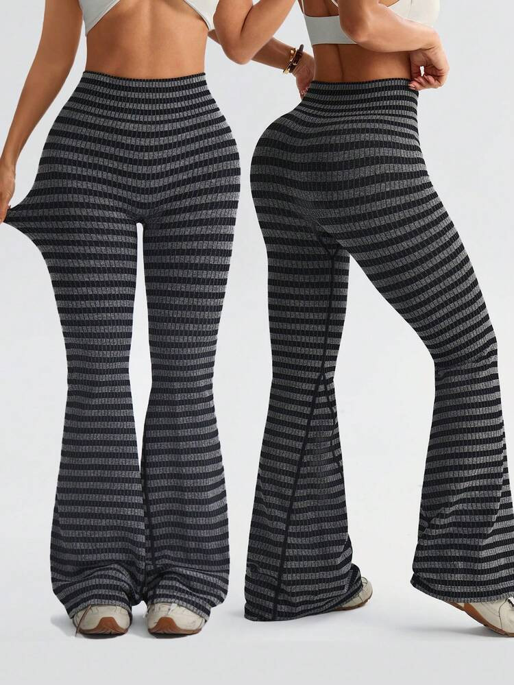 Gameset SHEIN Sport 1pc Seamless Women Sports Leggings, Striped, Flared Leg Slimming, Soft & Fitt... | SHEIN