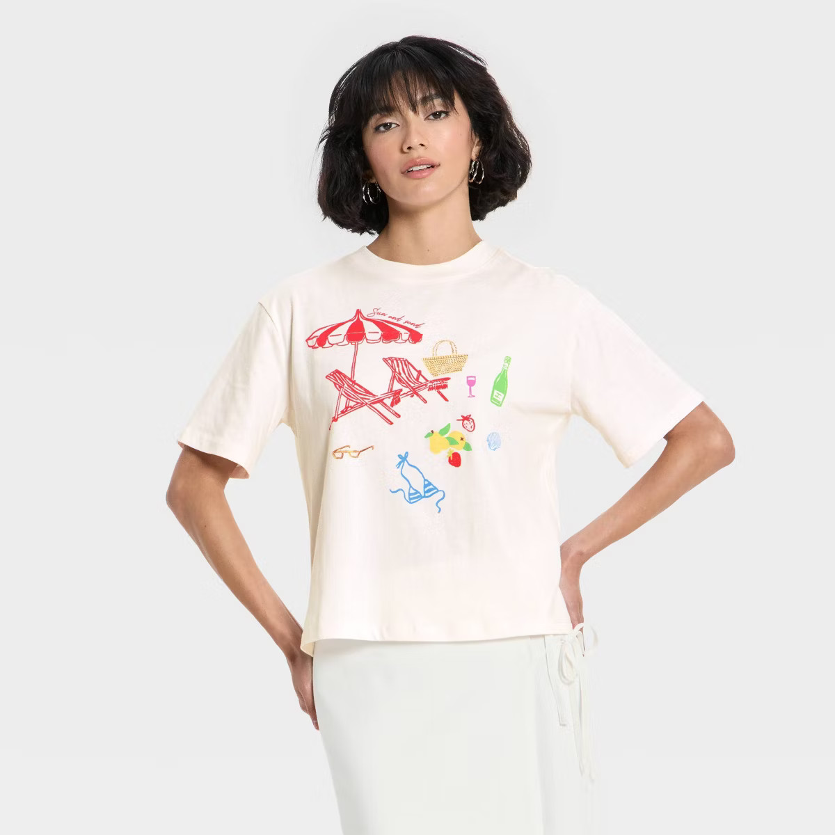 Women's Relaxed Short Sleeve Beach Graphic T-Shirt - Future Collective White M | Target