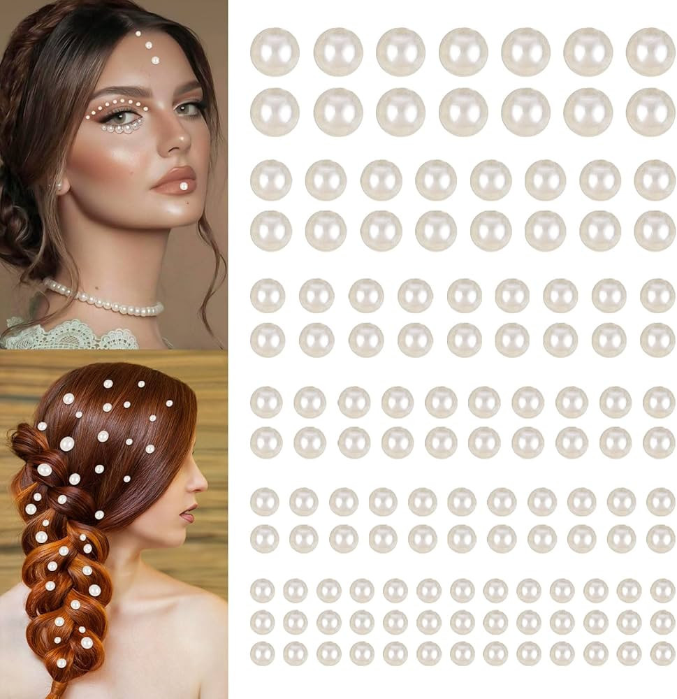 2744 Pcs Hair Pearls Stick On, Self Adhesive Pearl Stickers, Pearl Stickers for Crafts, Stick On ... | Amazon (US)