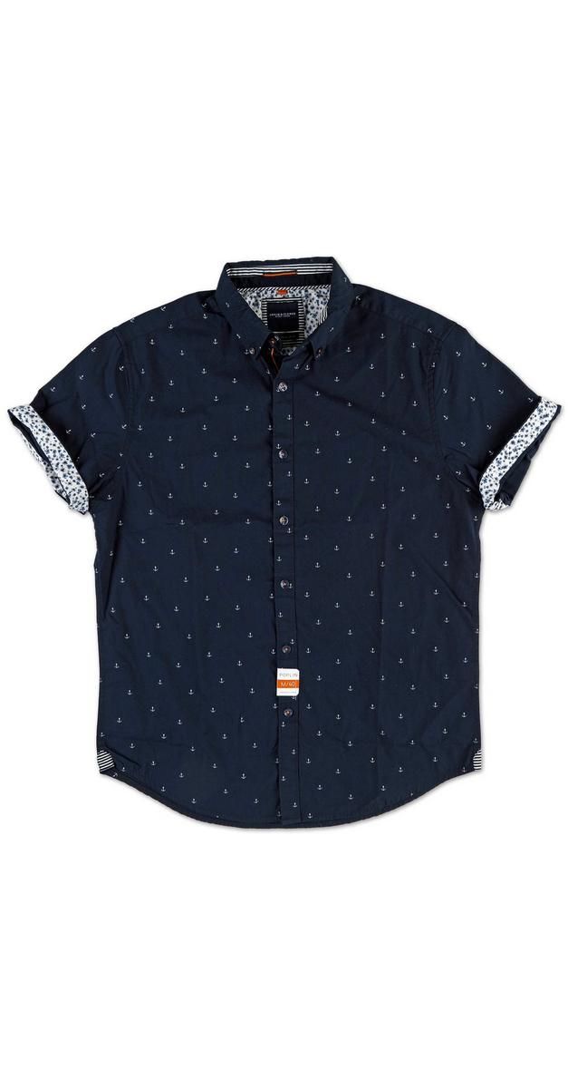 Men's Anchor Print Button-Up - Navy-navy-4547314246441  | Burkes Outlet | bealls