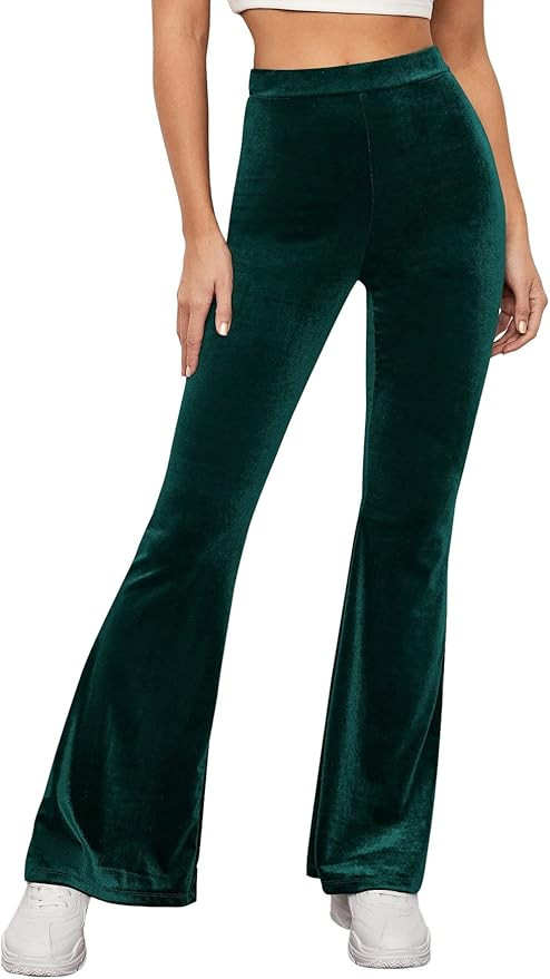 Floerns Women's Velvet Flare Leg High Waist Casual Bell Bottom Long Pants | Amazon (US)