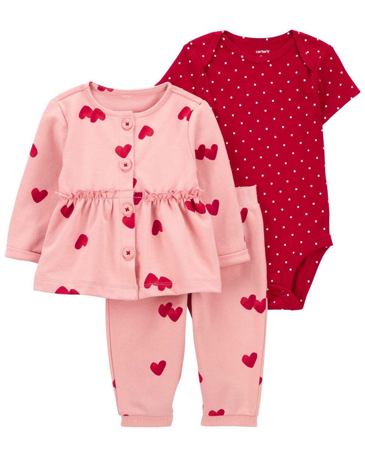Pink/Red Baby 3-Piece Hearts Sweater Set | carters.com | Carter's
