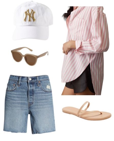 Vacation outfit; denim shorts and an oversized button down, baseball hat and simple sandals

vacation outfit ideas, summer outfits, casual outfits 

#LTKSeasonal #LTKunder100 #LTKunder50