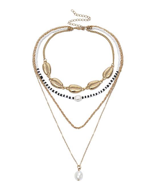 IngeSight.Z Women's Necklaces Gold - Imitation Pearl & Goldtone Shell Necklace | Zulily