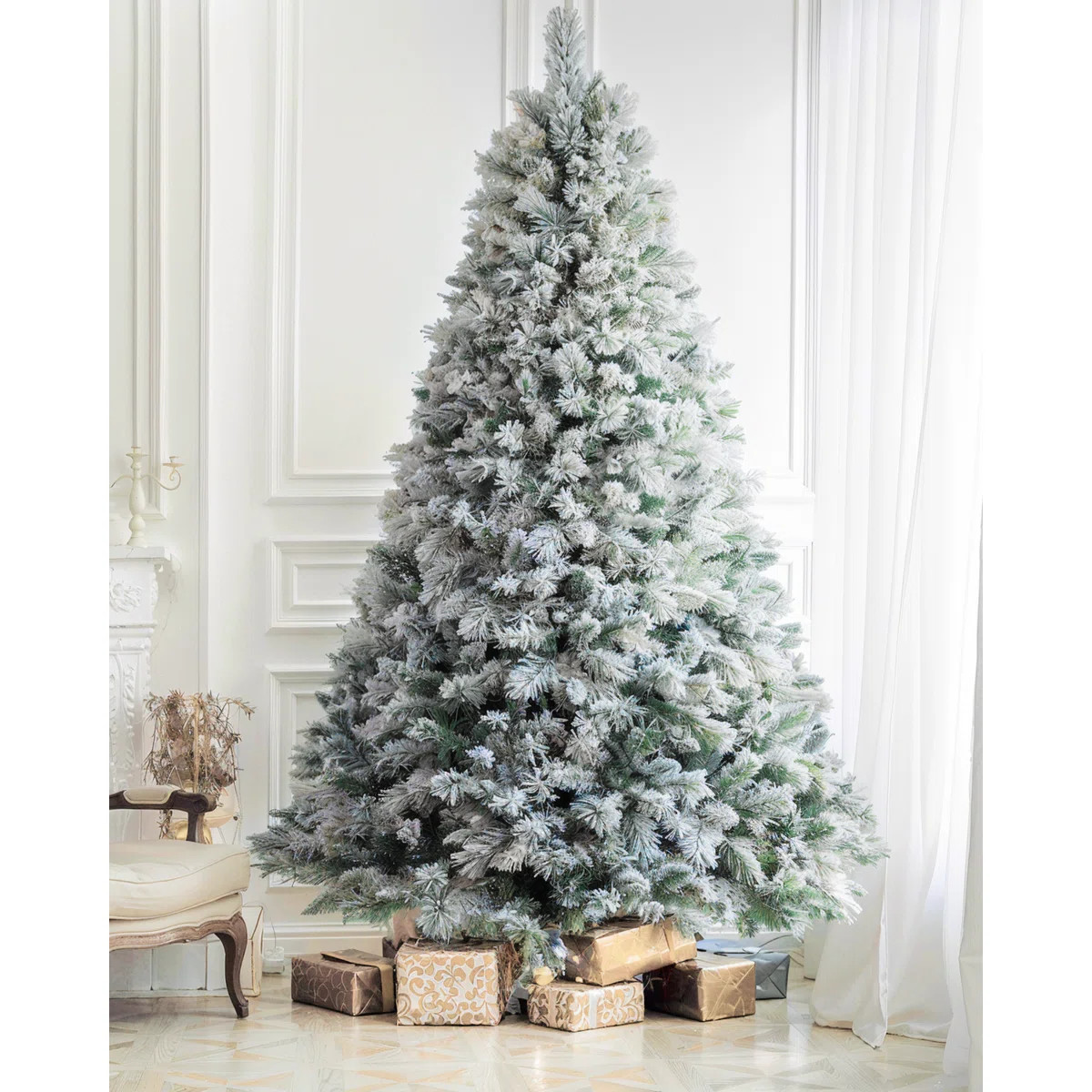 Pre-lit Snow Flocked Christmas Tree with Remote Control Dual ColorLED Lights | Wayfair North America