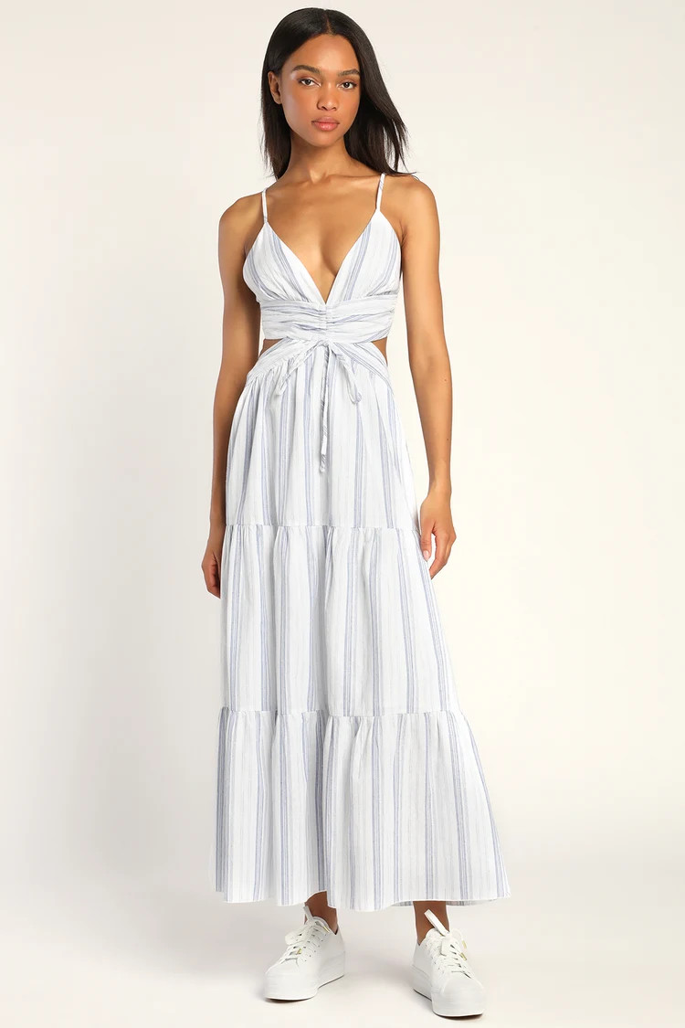 Hamptons Honey Blue and White Striped Tiered Cutout Maxi Dress | Lulus (US)