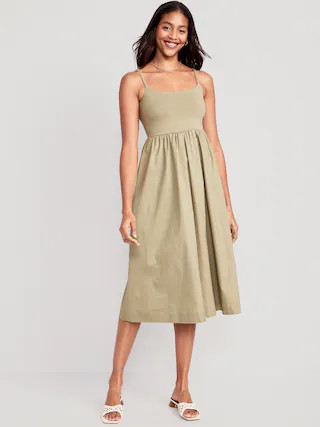 Fit & Flare Combination Midi Cami Dress for Women | Old Navy (US)