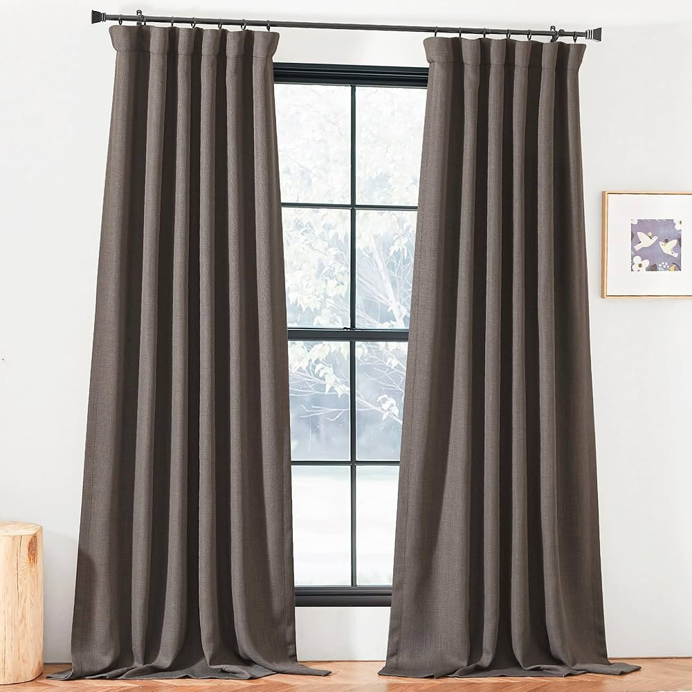 NICETOWN Faux Linen Brown Blackout Curtains 96 inches Long, Pinch Pleated Thermal Curtains Sound ... | Amazon (US)