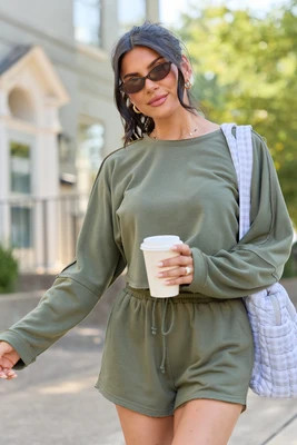 Find Your Way Olive Terry Crewneck Sweatshirt SALE | Pink Lily