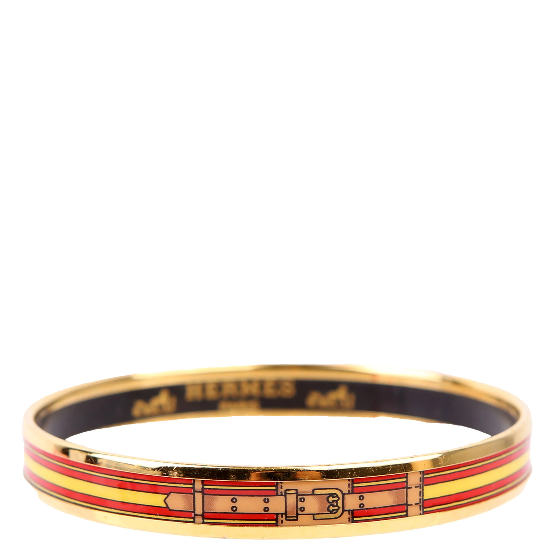 Printed Enamel Narrow Bangle Bracelet Red/Gold | Keeks Designer Handbags