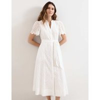 Phase Eight Pure Cotton Broderie V-Neck Midi Skater Dress White | Marks & Spencer (UK)