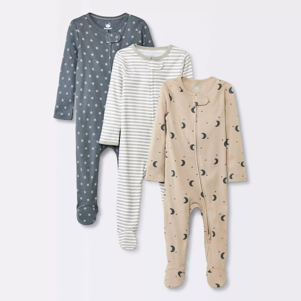 Baby 3pk Cotton Moons Sleep N' Play - Cloud Island™ Gray Newborn: Footed Pajamas, Long Sleeve, ... | Target
