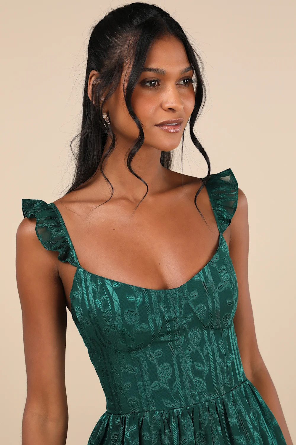 Stunning Glory Hunter Green Floral Jacquard Tiered Maxi Dress | Lulus