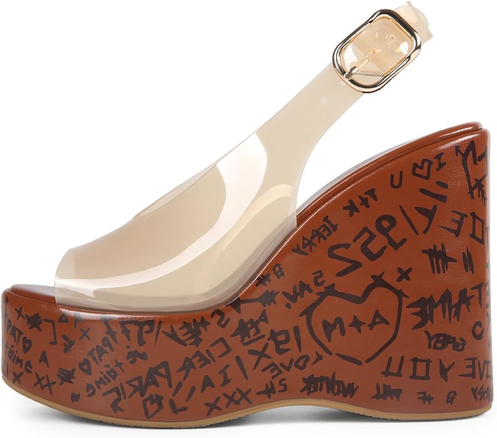 Jelly Wedge Platform Sandals for Women Open Peep Toe High Heels Clear Adjustable Ankle Buckle San... | Amazon (US)