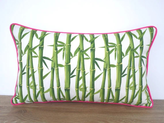 Green Lumbar Pillow Cover 20x12 Tropical Decor Bamboo Print | Etsy | Etsy (US)
