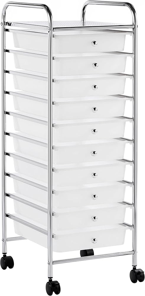 Yaheetech 10 Drawer Cart Rolling Plastic Storage Cart and Organizer Multipurpose Mobile Rolling U... | Amazon (US)
