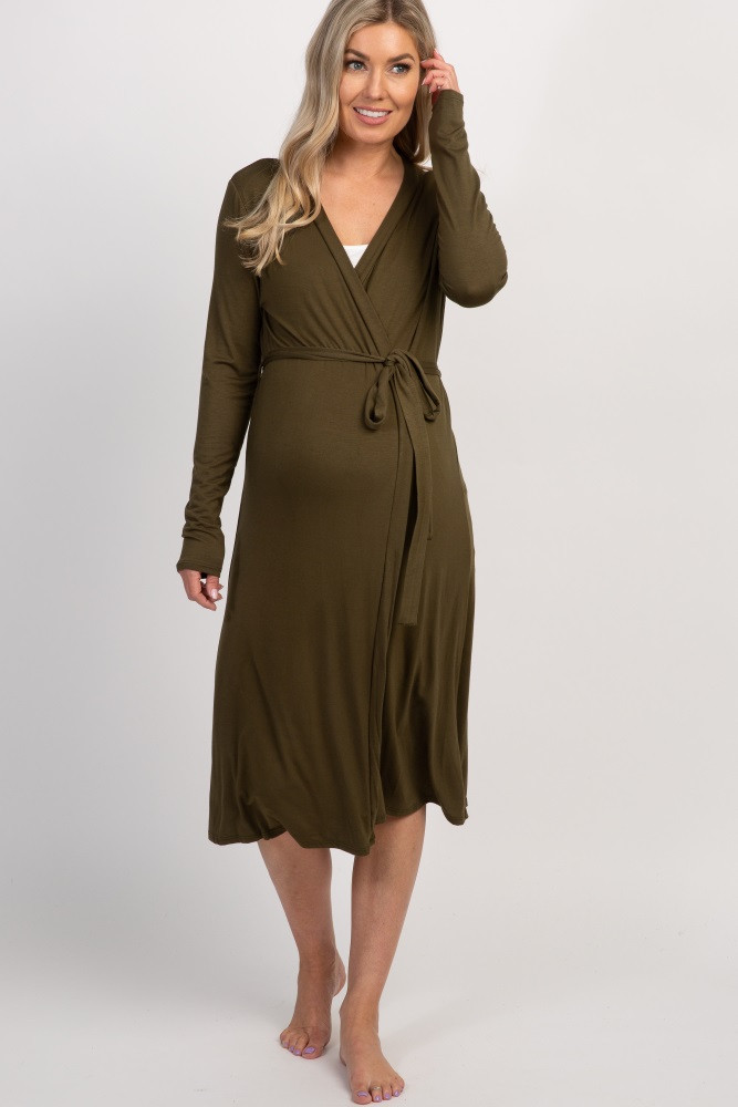 Olive Bamboo Delivery/Nursing Maternity Robe | PinkBlush Maternity
