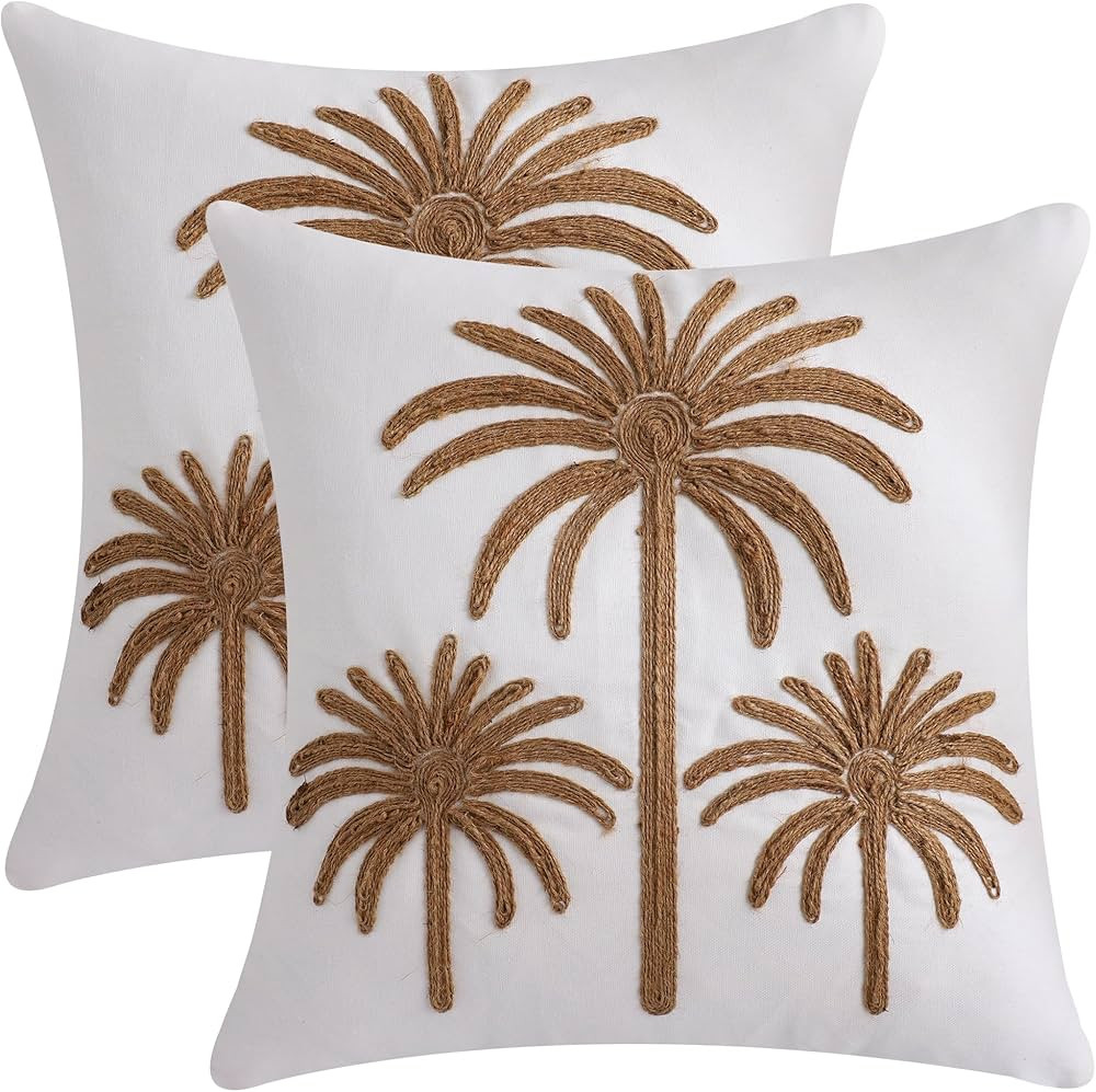 LUOYEHK Rope Embroidered Throw Pillow Covers 18x18 Inch Pack of 2 Farmhouse Rustic Palm Tree Pill... | Amazon (US)