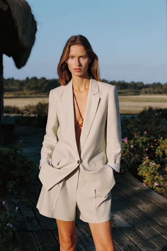 LINEN BLAZER WITH PRINTED CUFFSLight beige+5 | Zara US