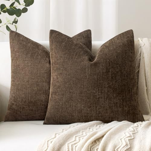 Woaboy Set of 2 Textured Throw Pillow Covers Decorative Soft Accent Square Chenille Pillowcases N... | Amazon (US)